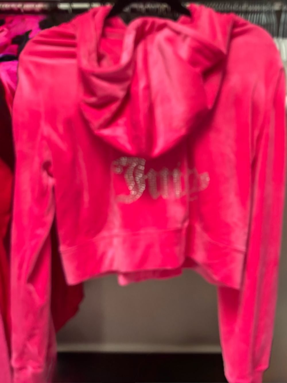 Juicy Couture Rhinestone Logo Hot Pink Velour Hoodie